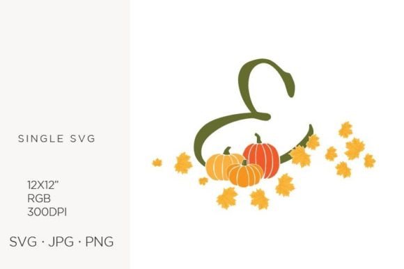 E Letter, Autumn Leaves & Pumpkin Clipart