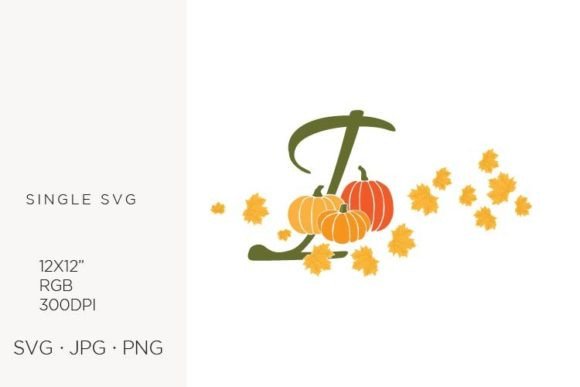 I Letter, Autumn Leaves & Pumpkin Vector Art